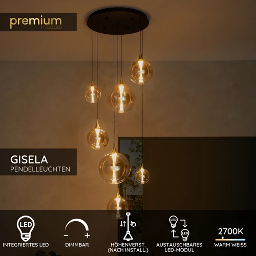 Lucide GISELA - Pendelleuchten - Ø 84 cm - LED Dim. - 2700K - Mit austauschbarem LED-Modul - Amber - Premium - USP